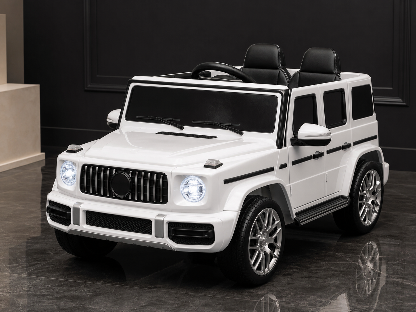 White Mercedes-AMG G63 children’s ride-on car